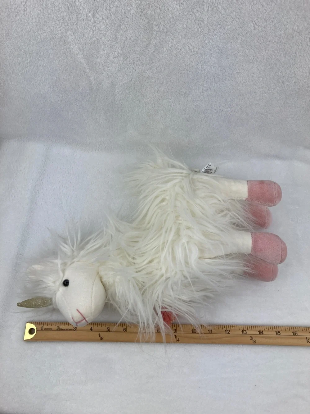 PIER 1 Llamacorn Stuffed Plush Animal Giselle Furry Llama & Unicorn White 16”